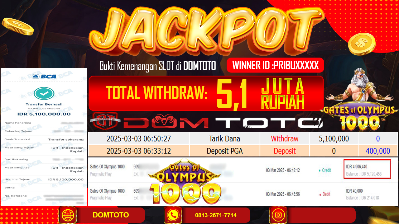 JACKPOT SLOT GATES OF OLYMPUS 1000 3 MARET 2025